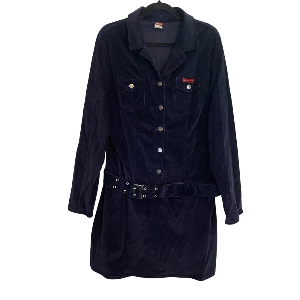 Navi Jeanswear Vintage 90s Navy Blue Corduroy Belted Mini Dress 2XL Made in USA